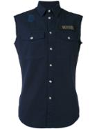 Versus Logo Patch Shirt, Men's, Size: 48, Blue, Cotton/spandex/elastane