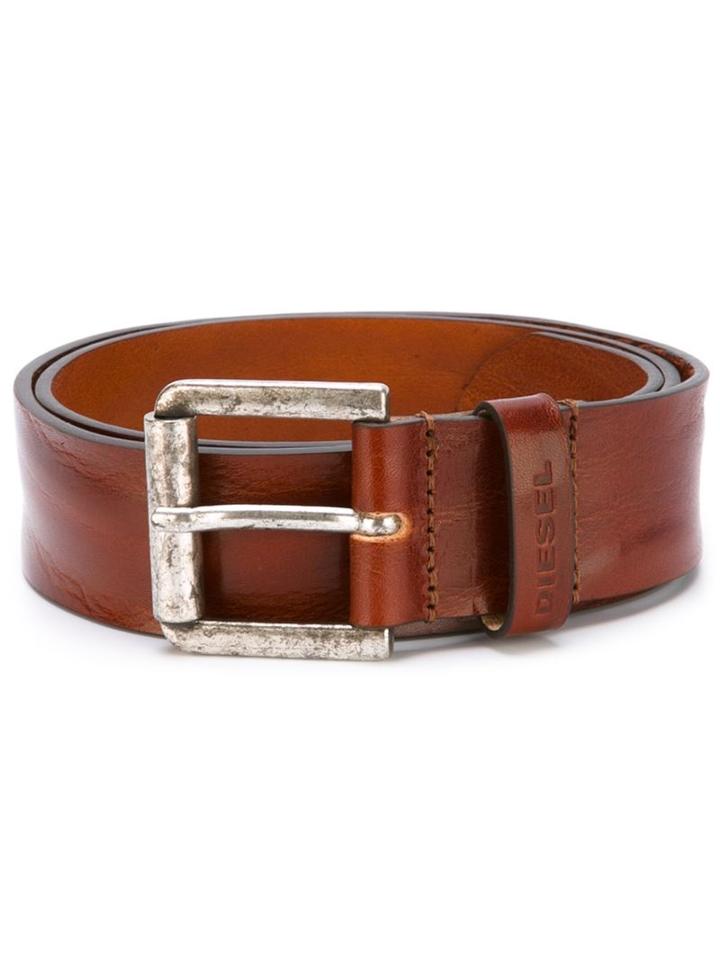 Diesel Logo Buckle Belt, Men's, Size: 95, Brown, Calf Leather
