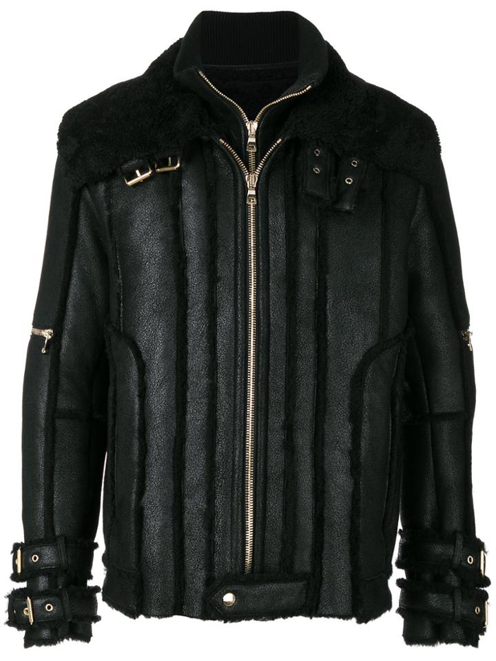 Balmain Shearling Lined Aviator Jacket - Black