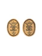 Chanel Vintage Cc Crown Crest Oval Earrings - Metallic