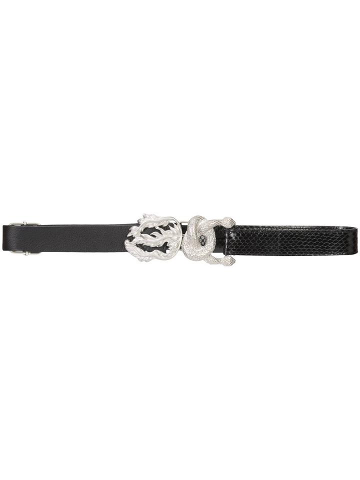 Maison Margiela Carinata Snake Buckle Belt, Women's, Black, Calf Leather/snake Skin/aluminium/copper