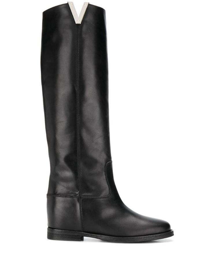 Via Roma 15 Flat Knee Length Boots - Black