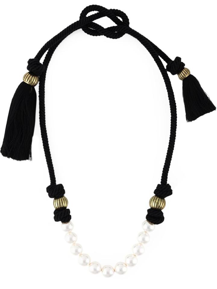 Lanvin Pearl Necklace, Women's, Black, Cotton/acrylic/polyester/brass