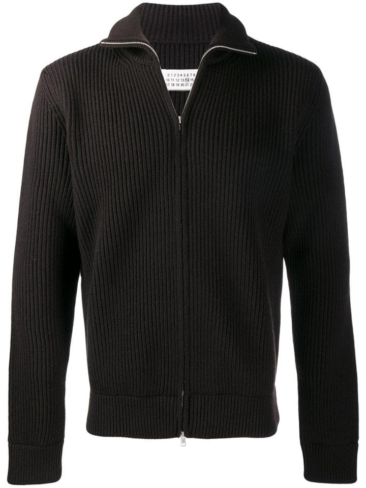 Maison Margiela Ribbed Knit Zipped Cardigan - Brown