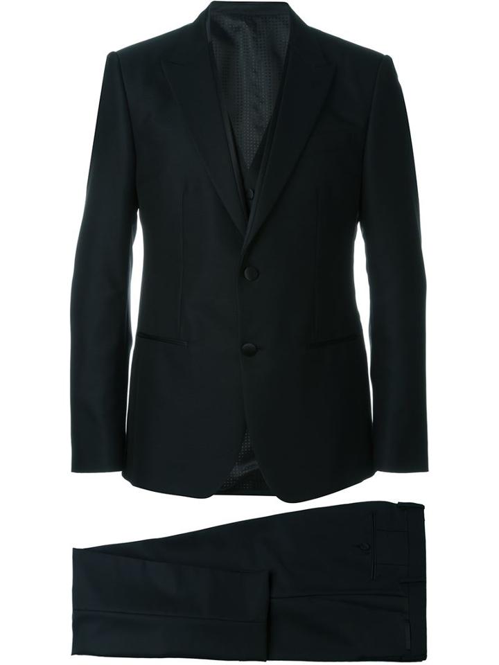 Dolce & Gabbana Three-piece Patterned Tuxedo, Men's, Size: 50, Black, Silk/polyester/acetate/virgin Wool