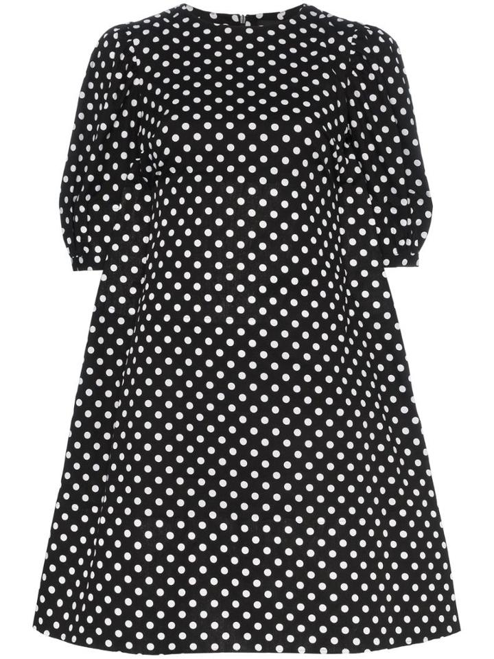 Paskal Polka Dot Print Flared Cotton Mini Dress - Black