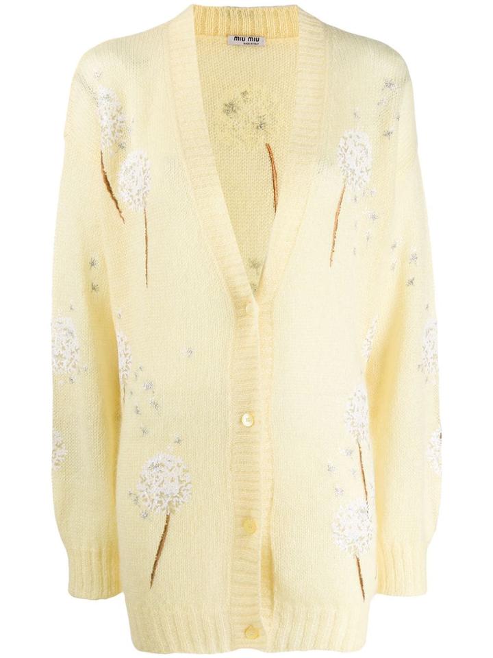 Miu Miu Floral Sequin Embroidered Cardigan - Yellow