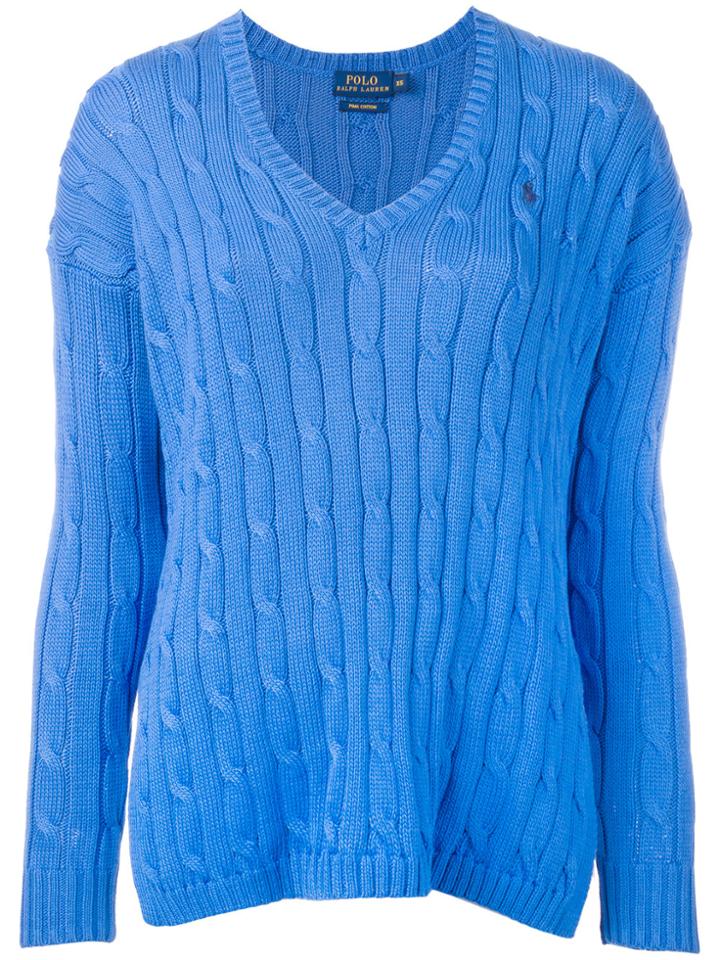 Polo Ralph Lauren Cable Knit V-neck Sweater - Blue