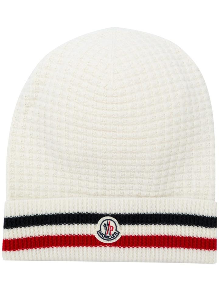 Moncler Striped Knit Beanie - White