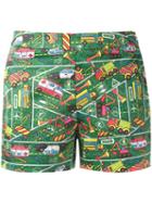 Ultràchic - Transport Print Shorts - Women - Cotton/spandex/elastane - 44, Women's, Green, Cotton/spandex/elastane
