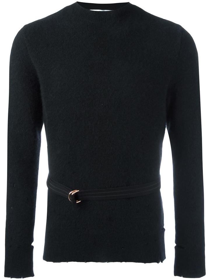 Givenchy Distressed Crew Neck Sweater, Men's, Size: Medium, Black, Wool/yak/polyamide/spandex/elastane