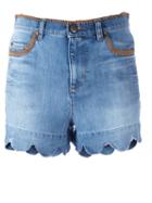 Red Valentino Waved Trim Shorts, Women's, Size: 31, Blue, Cotton/spandex/elastane/polyester