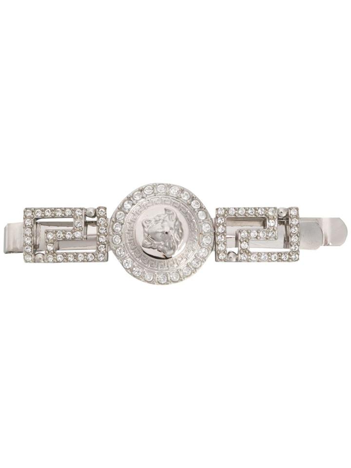 Versace Medusa Greek Key Embellished Hair Clip - Silver