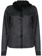 Gloria Coelho Flower Appliqué Silk Shirt - Black