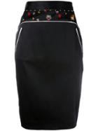 Cavalli Class Embroidery Trim Pencil Skirt, Women's, Size: 40, Black, Silk/spandex/elastane/acetate/polyimide