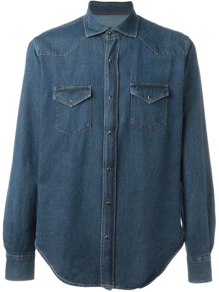 Eleventy Classic Denim Shirt, Men's, Size: M, Blue, Cotton