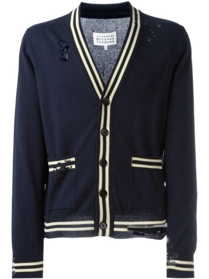 Maison Margiela Distressed Cardigan, Men's, Size: Xl, Blue, Cotton/polyamide