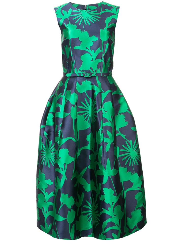Oscar De La Renta Floral Print Flared Dress - Green