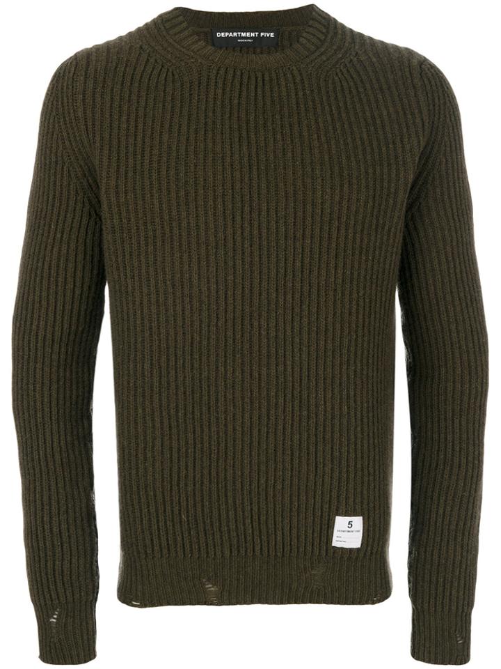 Department 5 Destroyed Crew Neck Ribbed Jumper - Green