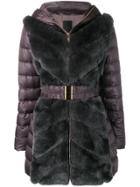 Liska Rabbit Fur Belted Coat - Grey