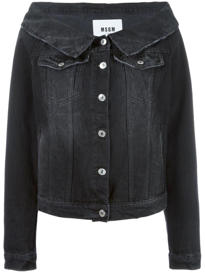 Msgm Wide Neck Denim Jacket, Women's, Size: 42, Grey, Cotton/polyester