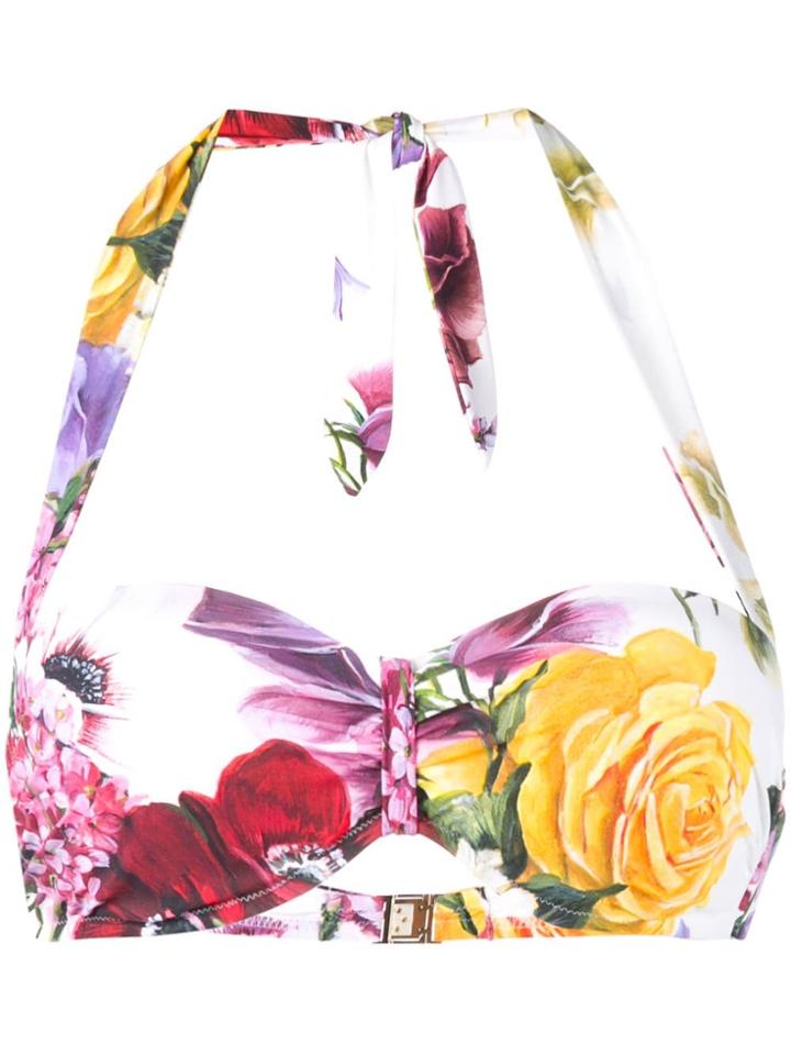 Dolce & Gabbana Rose Print Bikini Top - White
