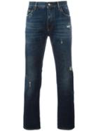 Ripped Detail Jeans, Men's, Size: 44, Blue, Cotton/zamac/calf Leather, Dolce & Gabbana
