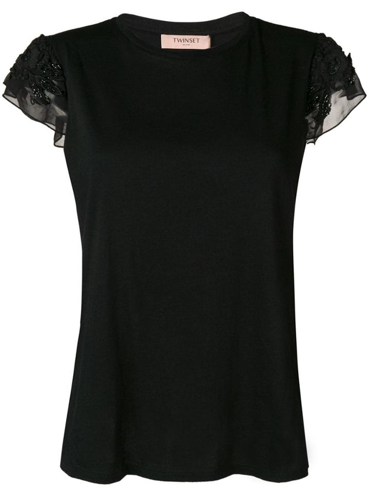 Twin-set Embroidered Sleeve Top - Black