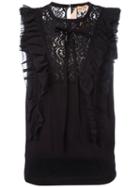 No21 Lace And Ruffle Tank, Women's, Size: 40, Black, Cotton