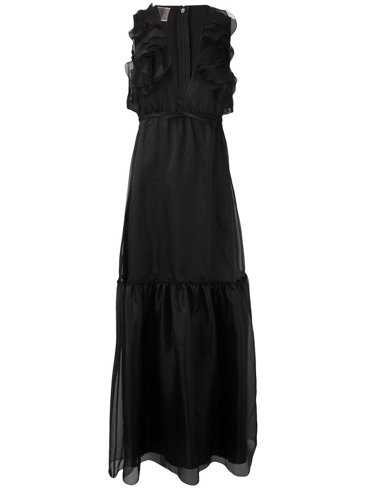 Giambattista Valli - Ruffled Plunge Dgown - Women - Silk - 40, Women's, Black, Silk
