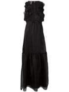 Giambattista Valli - Ruffled Plunge Dgown - Women - Silk - 40, Women's, Black, Silk