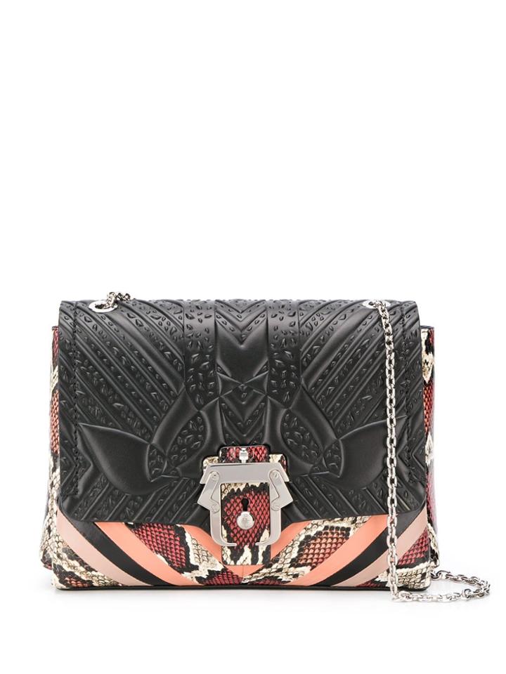 Paula Cademartori Snake-print Striped Shoulder Bag - Black