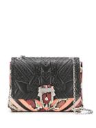 Paula Cademartori Snake-print Striped Shoulder Bag - Black