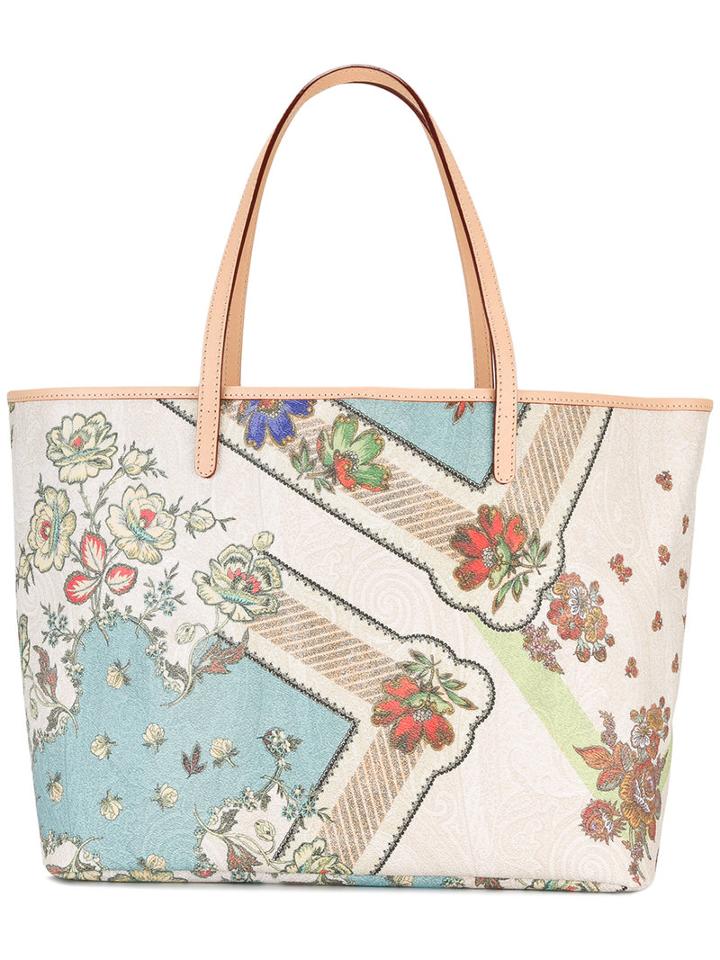 Etro Floral Print Tote, Women's, Nude/neutrals, Cotton/polyester/pvc