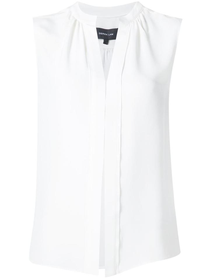 Derek Lam Pleated Placket Sleeveless Blouse, Women's, Size: 44, White, Silk
