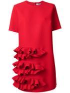 Msgm - Ruffle Detail Dress - Women - Elastodiene/polyester/viscose - 44, Red, Elastodiene/polyester/viscose