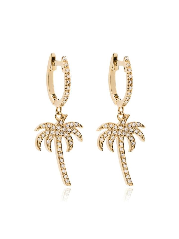 Ileana Makri 18k Yellow Gold Palm Tree Hoops With White Diamonds