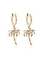 Ileana Makri 18k Yellow Gold Palm Tree Hoops With White Diamonds