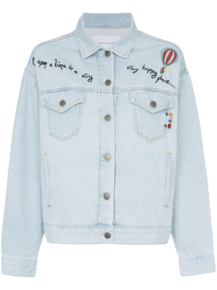 Mira Mikati Denim Cotton Jacket With Embellished Sheer Back Panel -