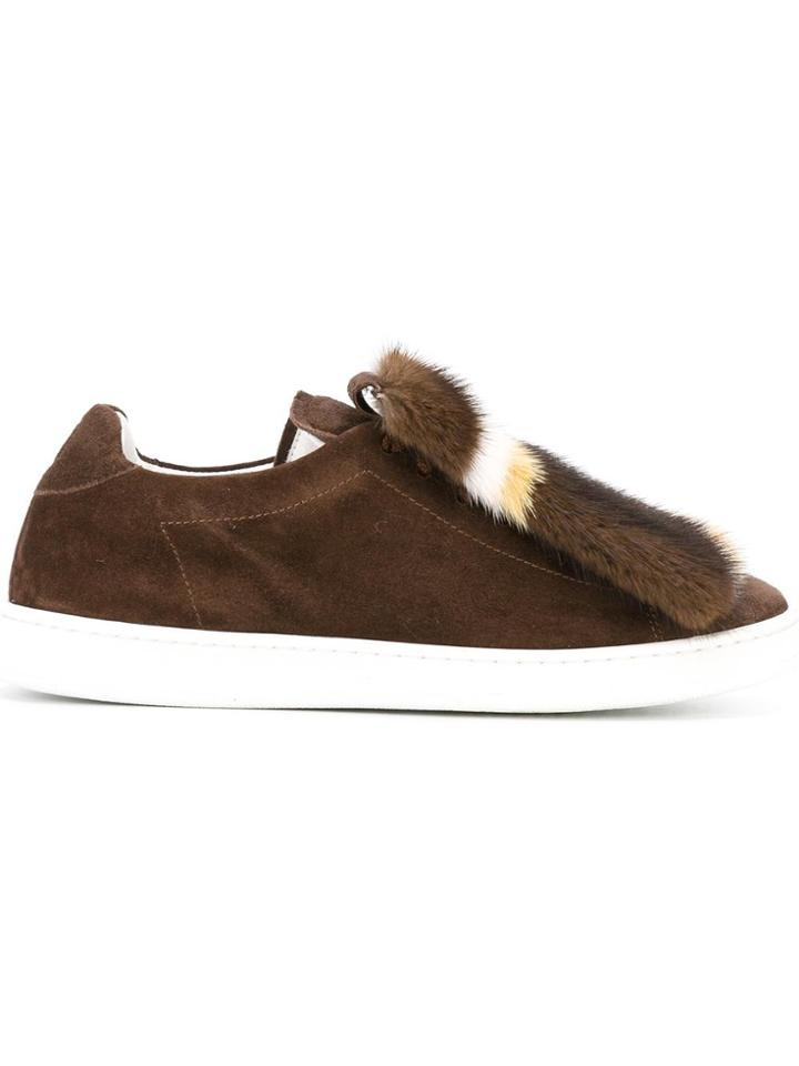 Joshua Sanders Fox Fur Detail Sneakers - Brown