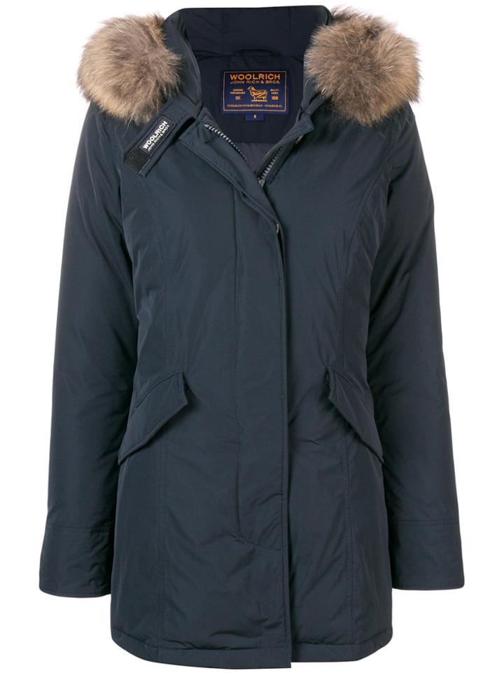 Woolrich Chevron Quilted Fur Trimmed Parka - Blue