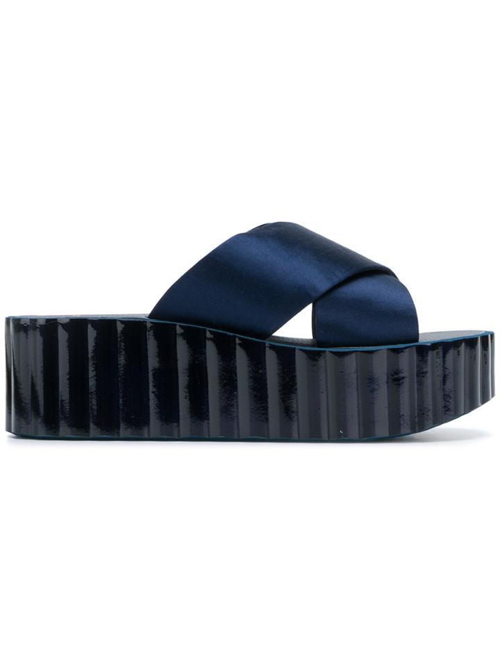 Tory Burch Flatform Crossover Strap Sandals - Blue