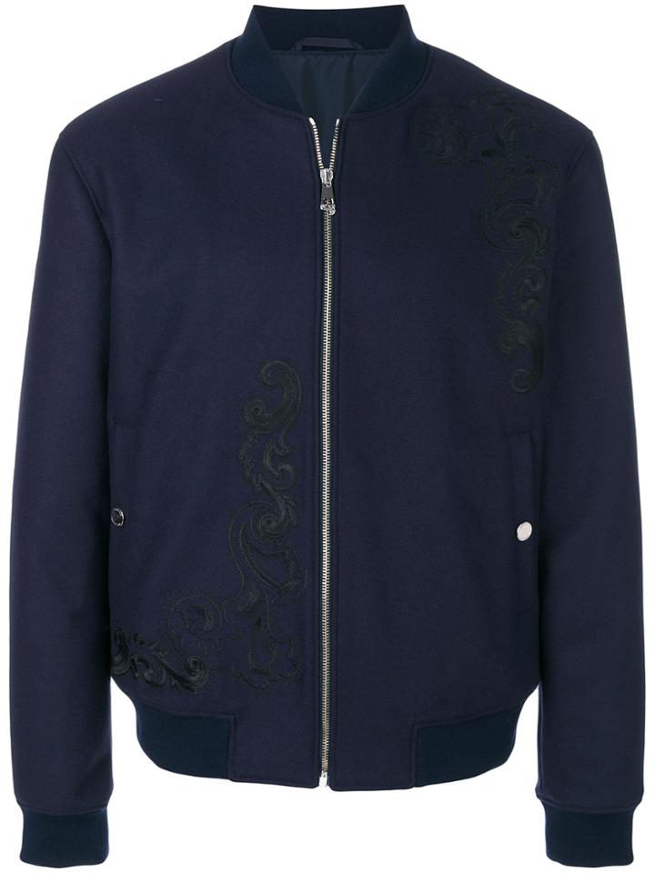Versace Collection Embroidered Bomber Jacket - Blue