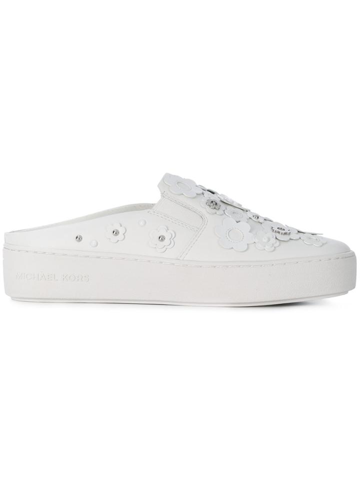 Michael Michael Kors Flower Appliqué Slip On Sneakers - White