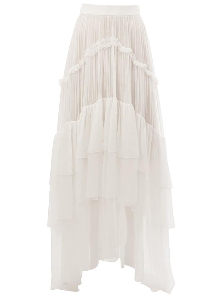 Chloé Tiered Pleated Maxi Skirt, Women's, Size: 36, White, Silk