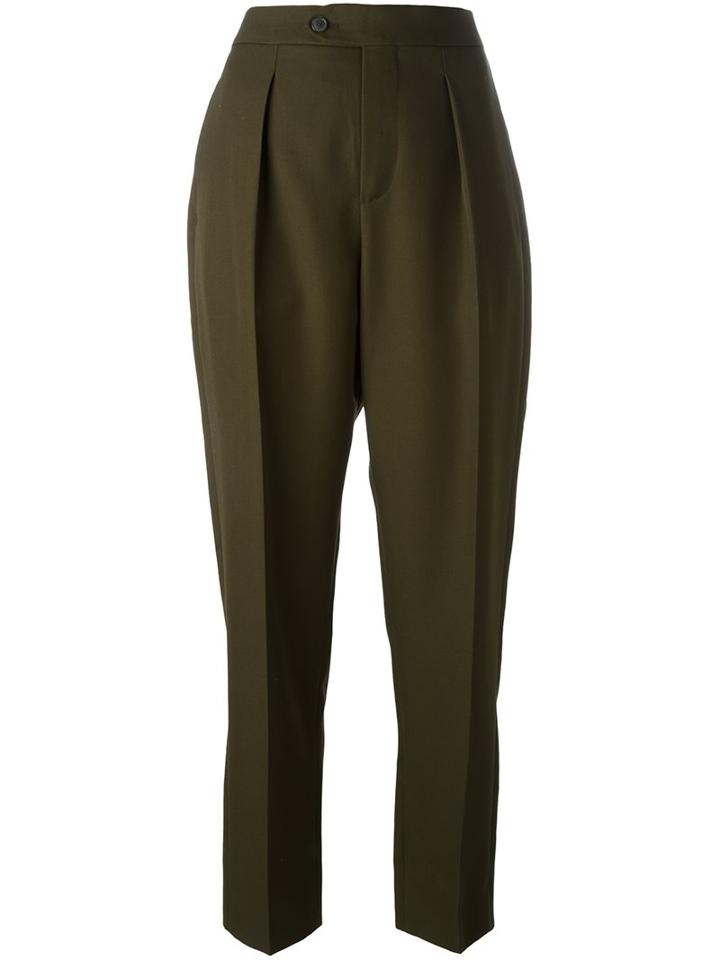 Maison Margiela Tapered Trousers, Women's, Size: 42, Green, Cotton/virgin Wool