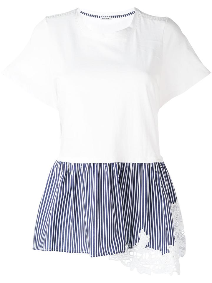P.a.r.o.s.h. - Striped Ruffled Hem T-shirt - Women - Cotton - S, White, Cotton