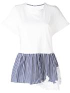 P.a.r.o.s.h. - Striped Ruffled Hem T-shirt - Women - Cotton - S, White, Cotton