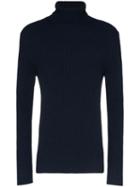 Bottega Veneta Roll Neck Ribbed Cotton Sweater - Blue