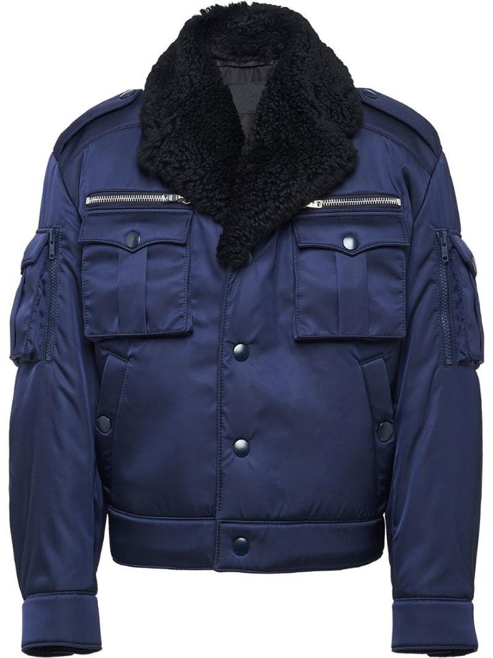 Prada Shearling Lapels Bomber Jacket - Blue